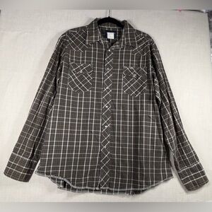 Wrangler Brown Plaid Button-Down Shirt snap pearl